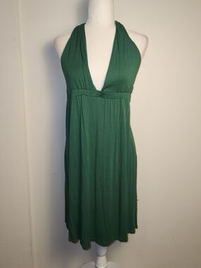 VTG Y2K Forever 21 Halter Deep Plunge Emerald Green Dress Sundress Large L EUC